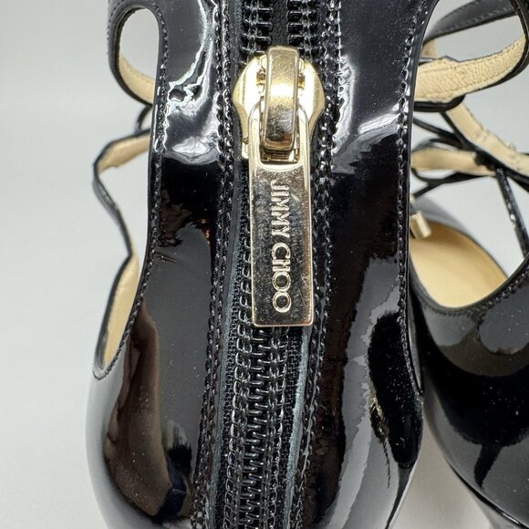 Jimmy Choo Vintage Black Sage 85 Bow Pump Pointed Toe Leather Sz EU 38 US 7 - Picture 8 of 11